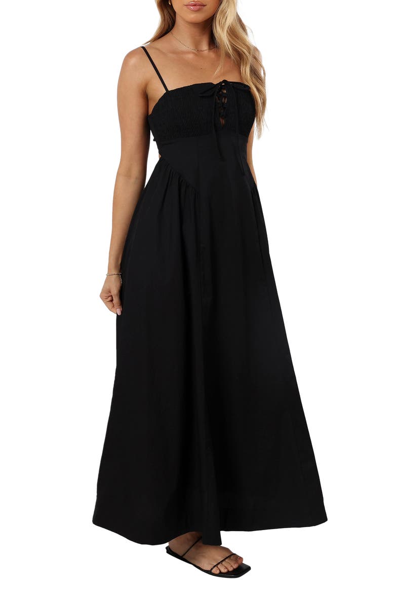 Alena Tie Back Maxi Dress, Alternate, color, BLACK