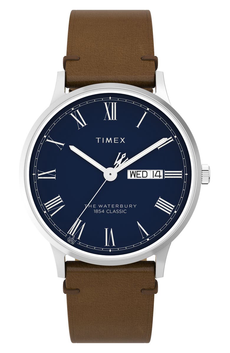 Timex<sup>®</sup> Waterbury Classic Leather Strap Watch, 40mm, Main, color, 