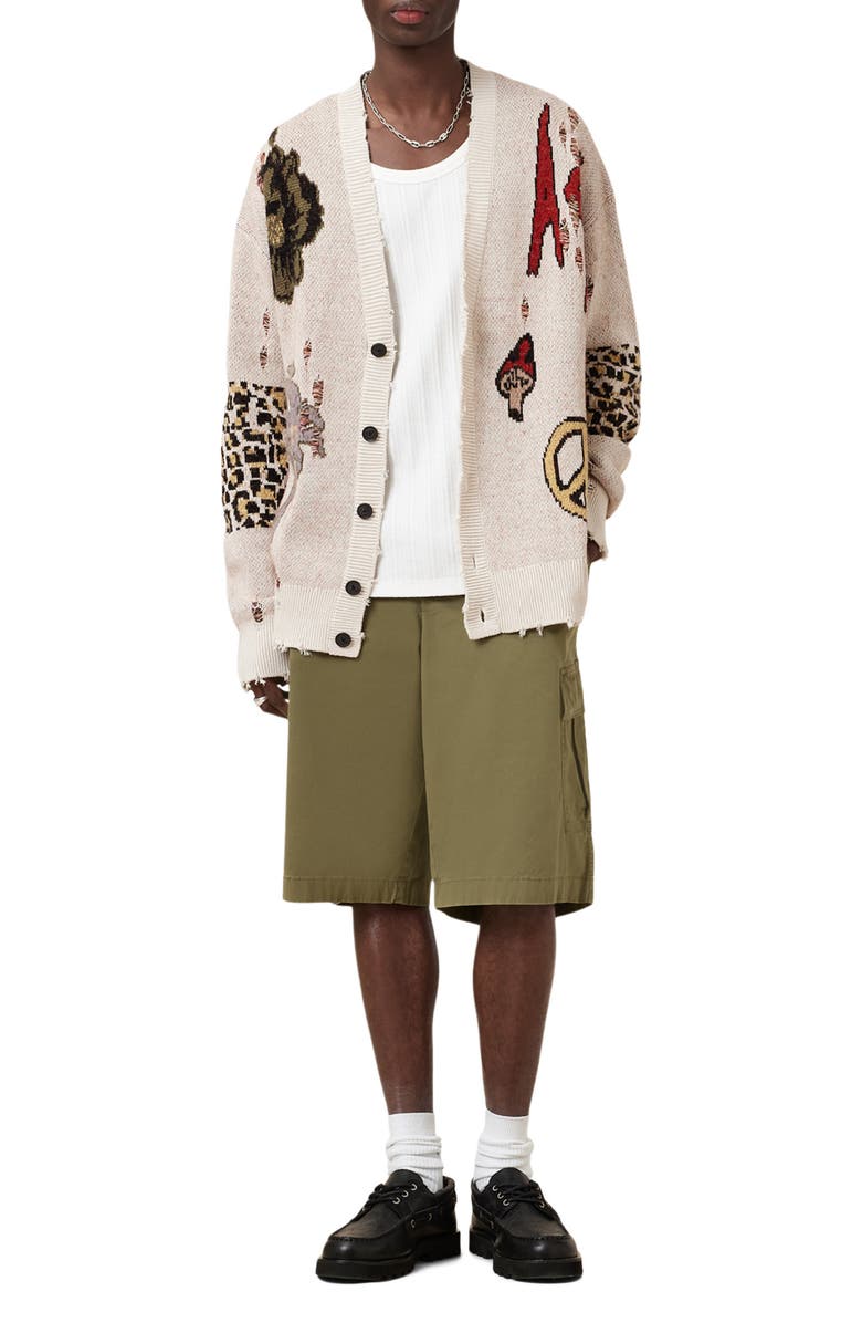 AllSaints Jay Distressed Jacquard Cardigan, Alternate, color, 