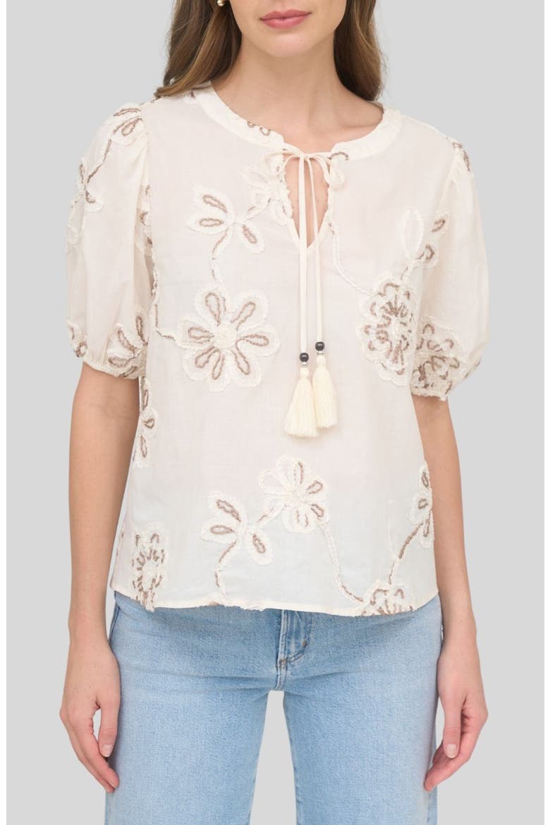 Floral Embroidered Cotton Blend Top, Main, color, CREAM