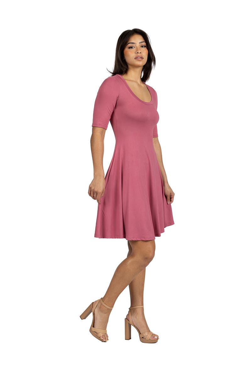 A-Line Knee Length Dress Elbow Length Sleeves, Alternate, color, Rose