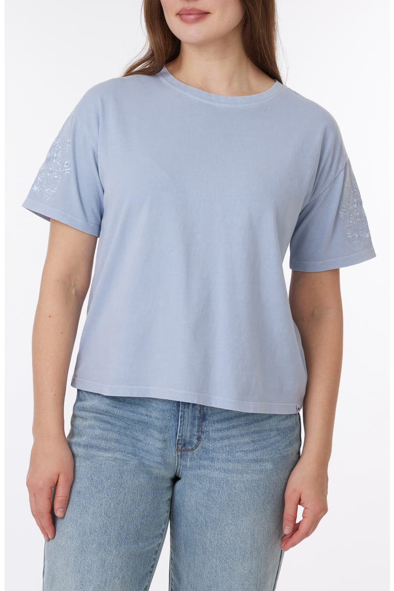 Toni Floral Embroidered Sleeve Boxy Cotton T-Shirt, Main, color, EVENTIDE