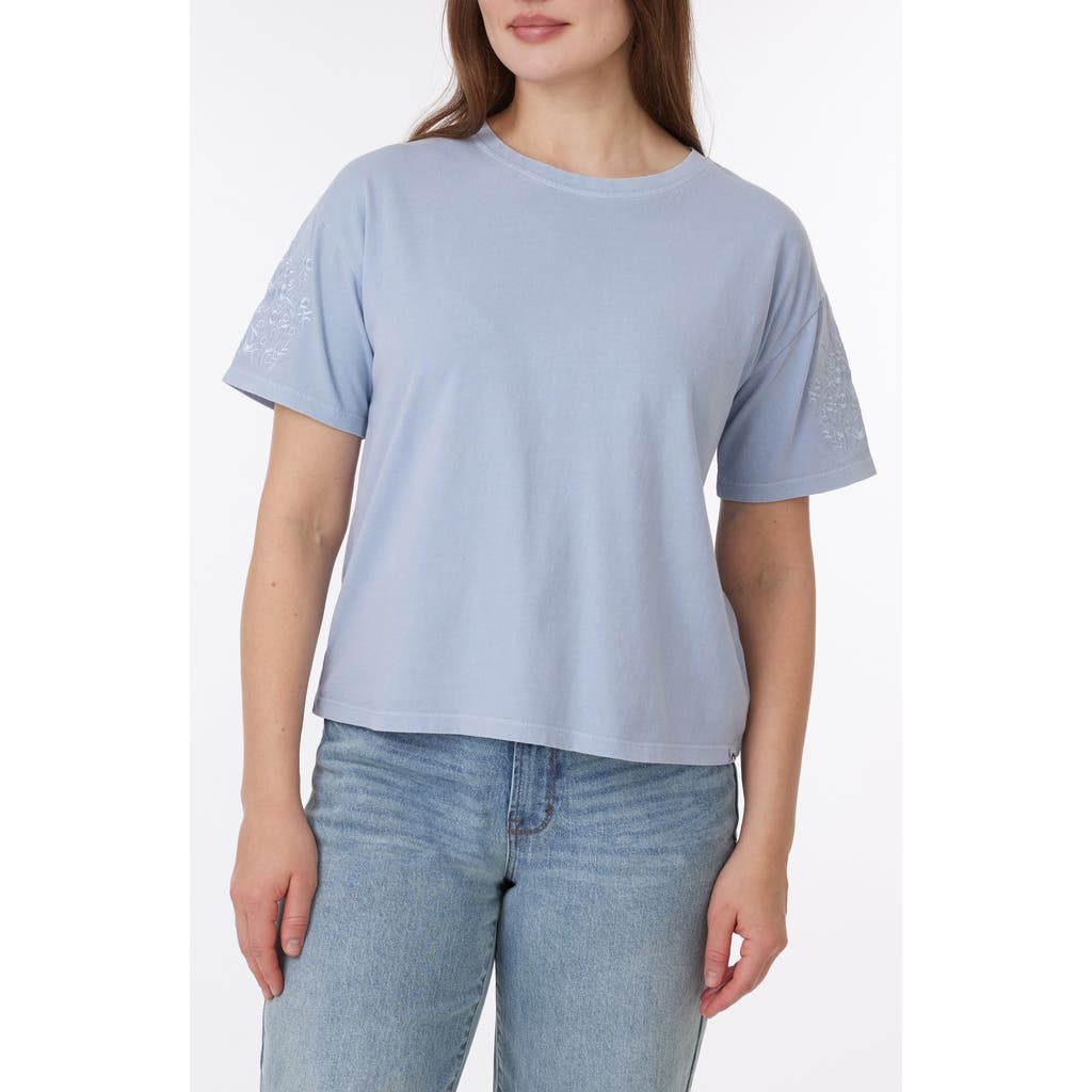 C&c California C & C California Toni Floral Embroidered Sleeve Boxy Cotton T-shirt In Eventide
