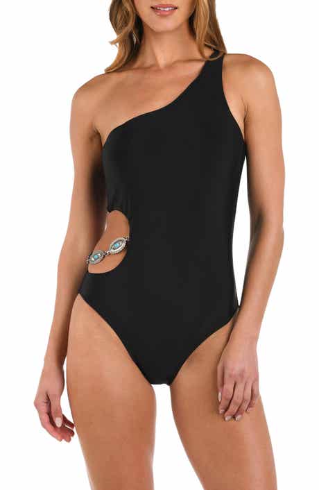 L'AGENCE Ava Cutout Chain One-Shoulder One-Piece Swimsuit