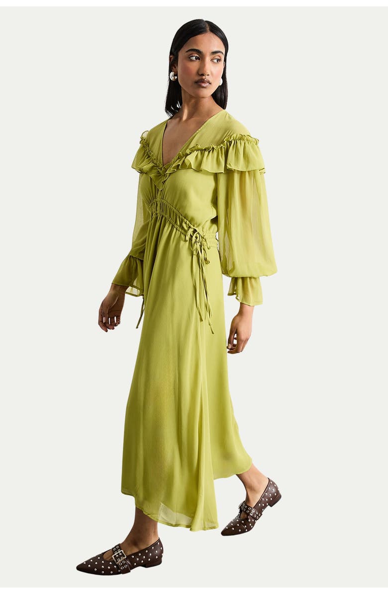 Warehouse Ruffle Shoulder Detail Boho Maxi Dress, Main, color, Chartreuse