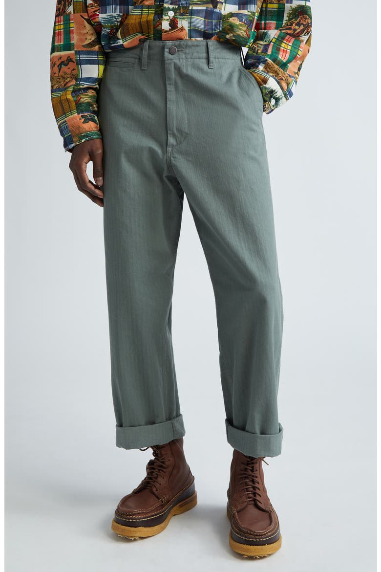 Mil Herringbone Stripe Pants, Main, color, SAGE 66