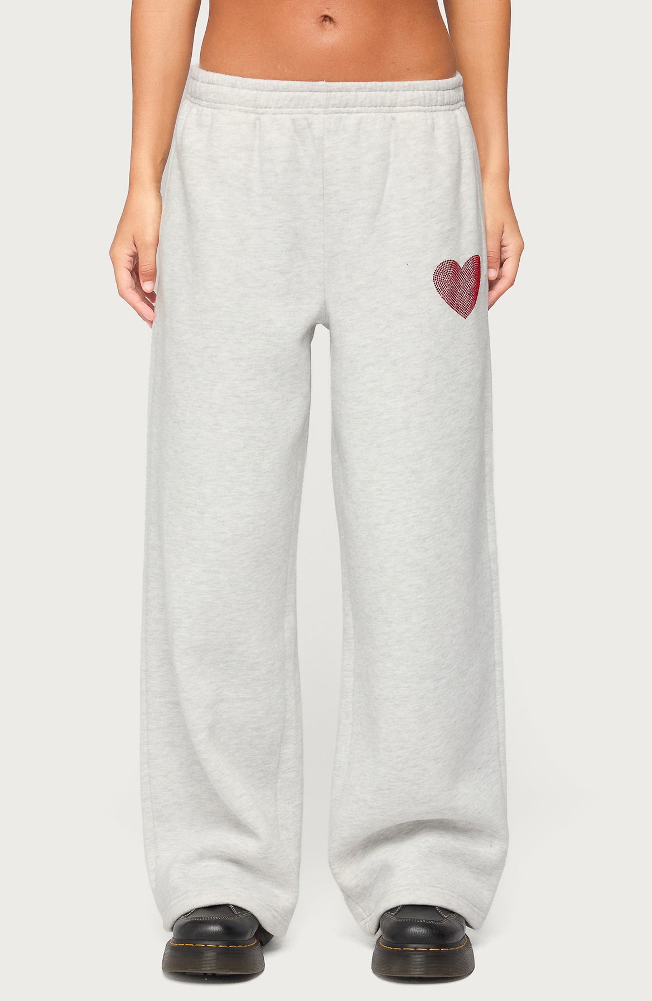 EDIKTED London Obsessed Heart Rhinestone Wide Leg Sweatpants (Women ...