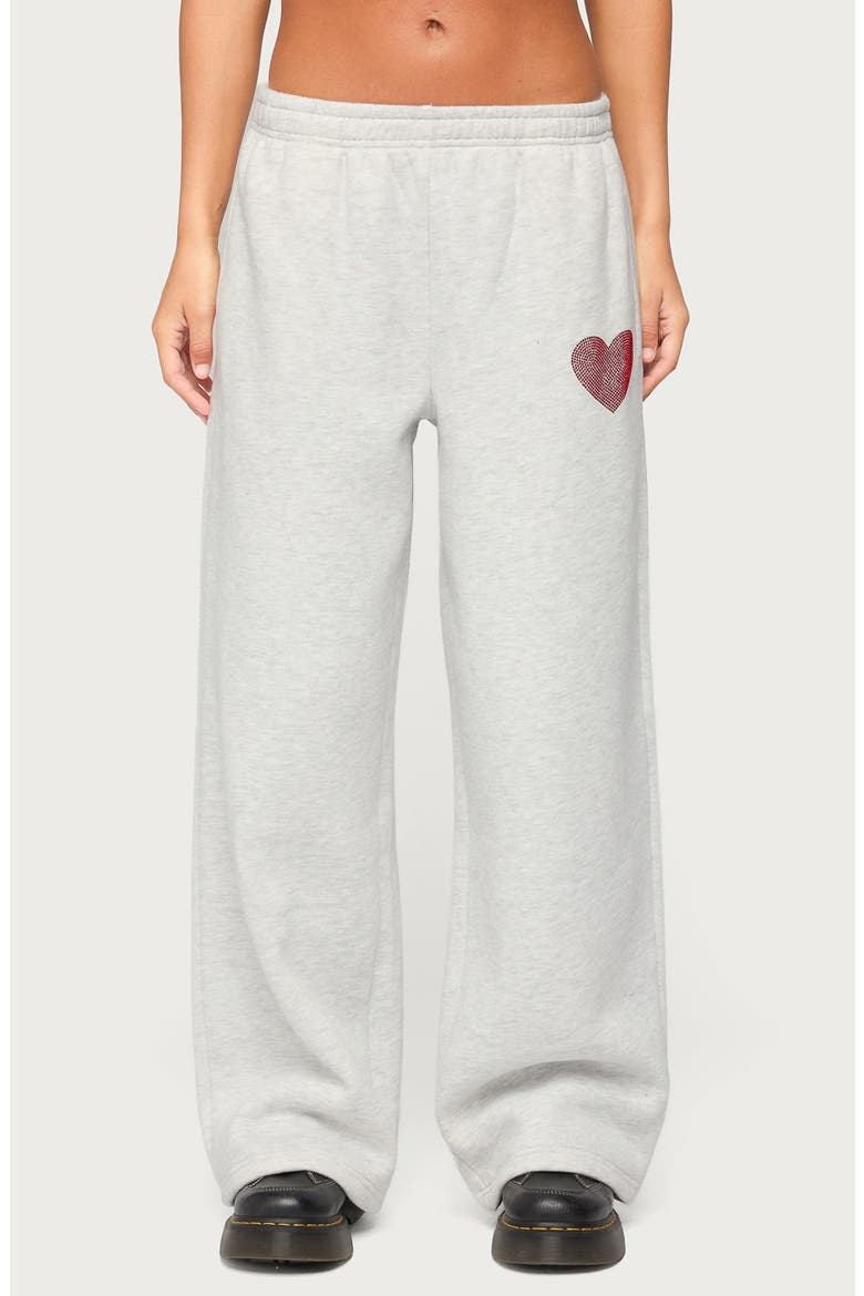 London Obsessed Heart Rhinestone Wide Leg Sweatpants, Main, color, LIGHT-GRAY-MELANGE