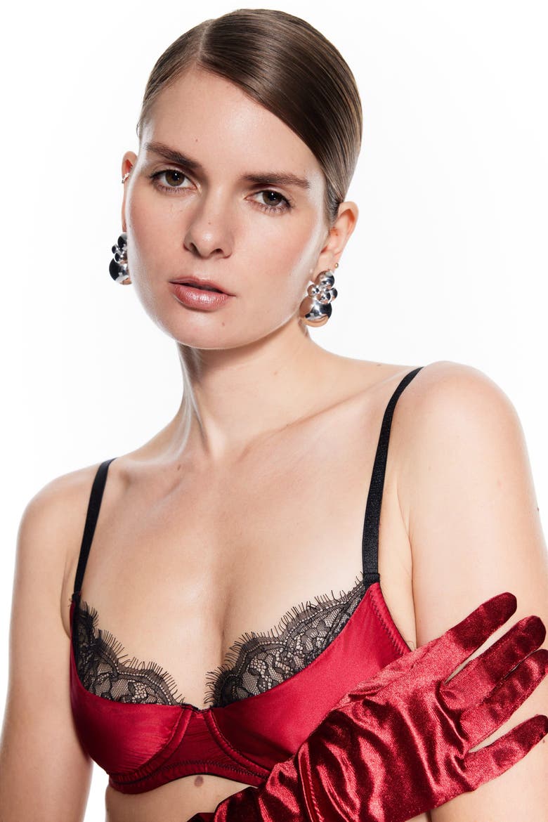 Hera Bra - Silk & Lace Underwire Balconette Bra, Alternate, color, Red