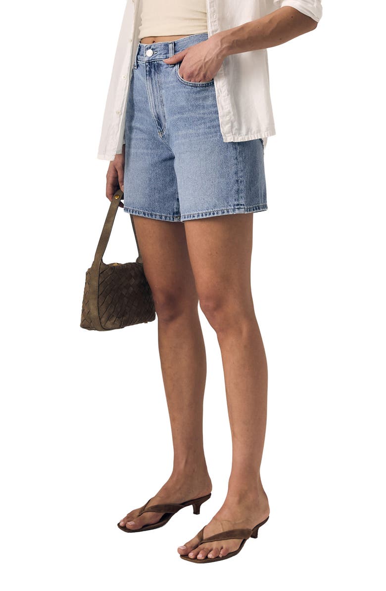 LE JEAN Frida High Waist Mid Thigh Denim Shorts, Alternate, color, Forget Me Not