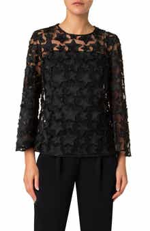Akris punto 3D Star Embroidered Tulle Top