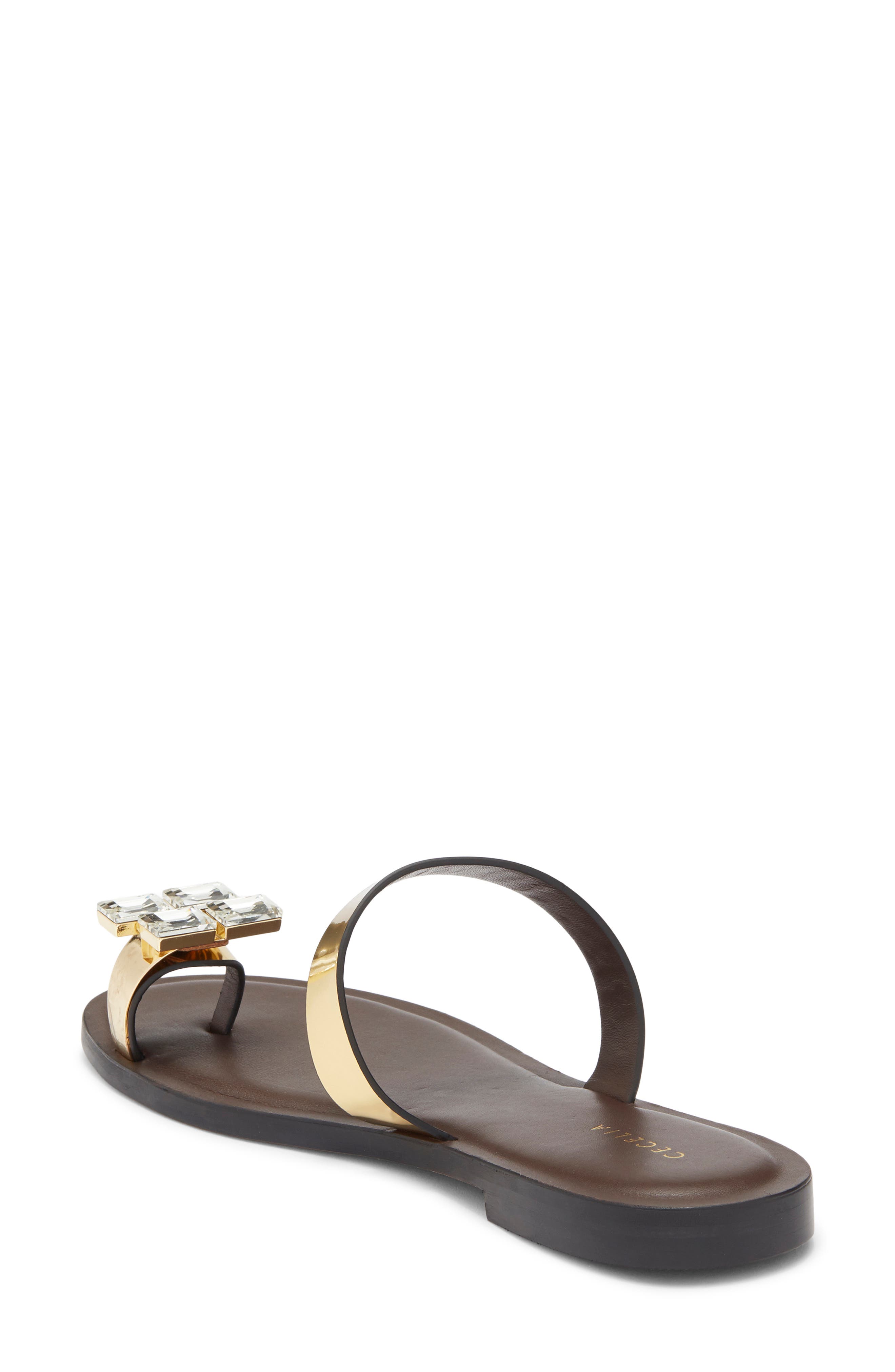 Cecelia New York Demi Toe Loop Sandal, Alternate, color, Dark Brown/ Gold