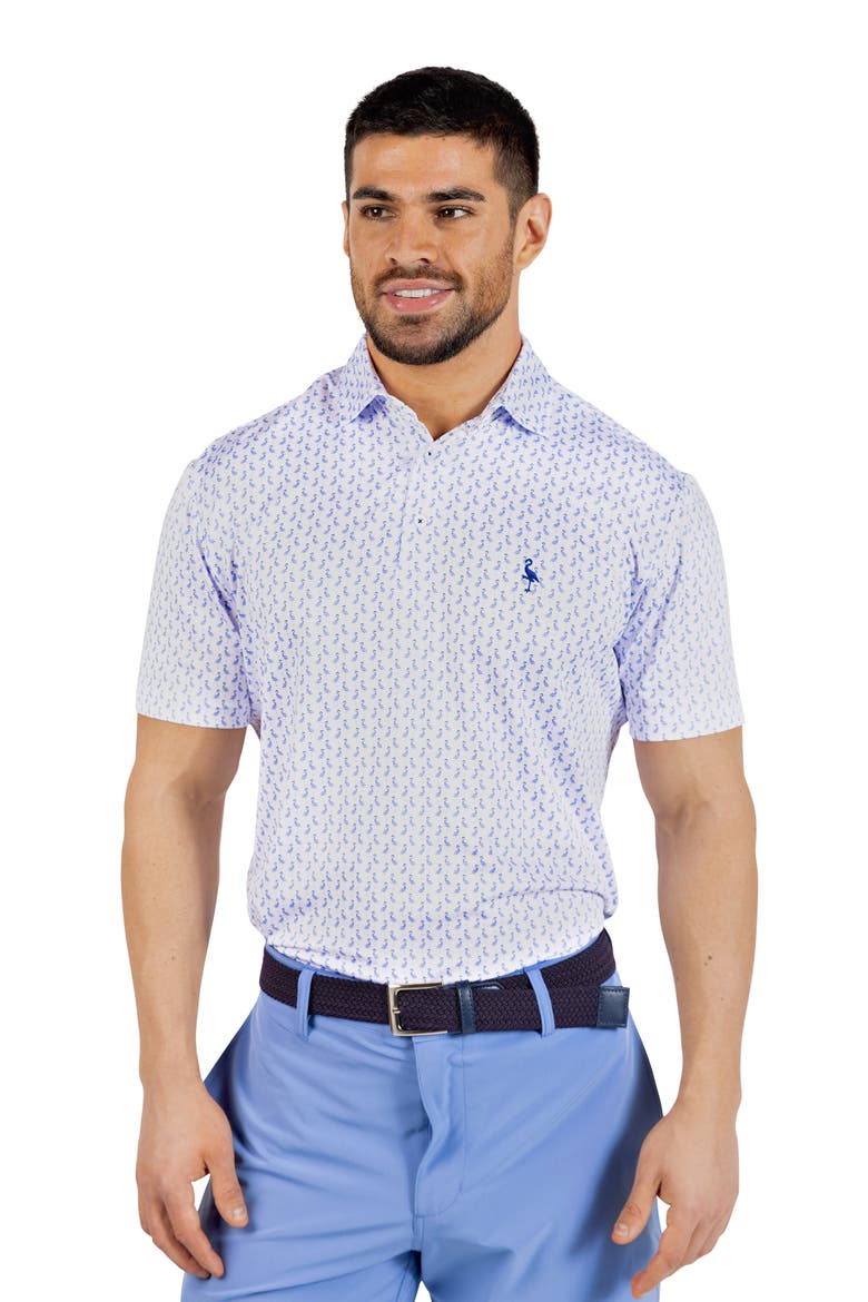 Flamingos Print Performance Polo, Alternate, color, BLUE