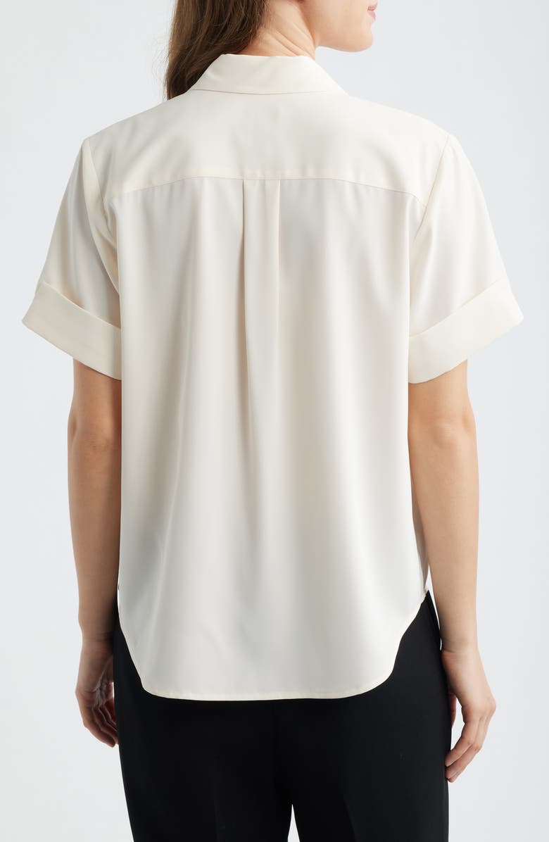 AK ANNE KLEIN Short Sleeve Button-Up Shirt, Alternate, color, White Dove