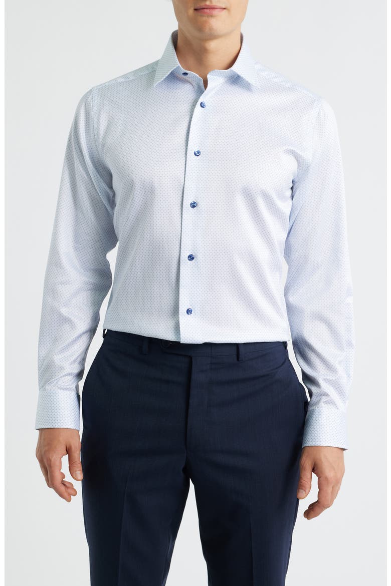Trim Fit Geometric Print Dress Shirt, Main, color, WHITE/ BLUE