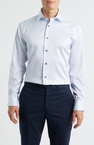 David Donahue Trim Fit Geometric Print Dress Shirt