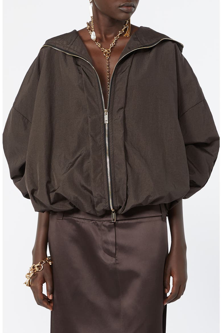 Water Repellent Oversize Hooded Rain Jacket, Main, color, DARK BROWN