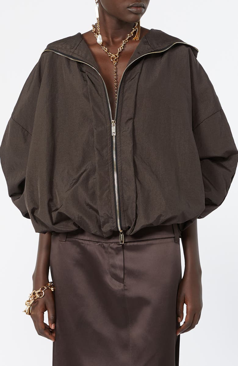 SPORTMAX Water Repellent Oversize Hooded Rain Jacket, Main, color, Dark Brown