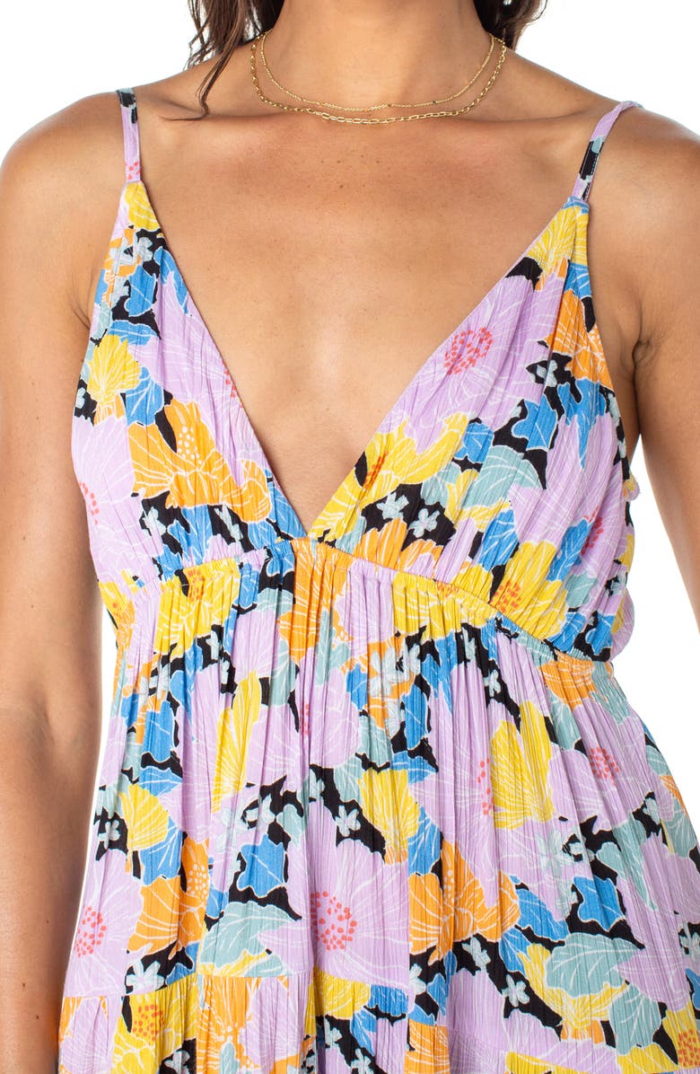 Roxy Honolulu Glow Floral Tiered Maxi Dress, Alternate, color, Anthracite/Lilac