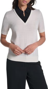 KARL LAGERFELD PARIS Layered Short Sleeve Sweater
