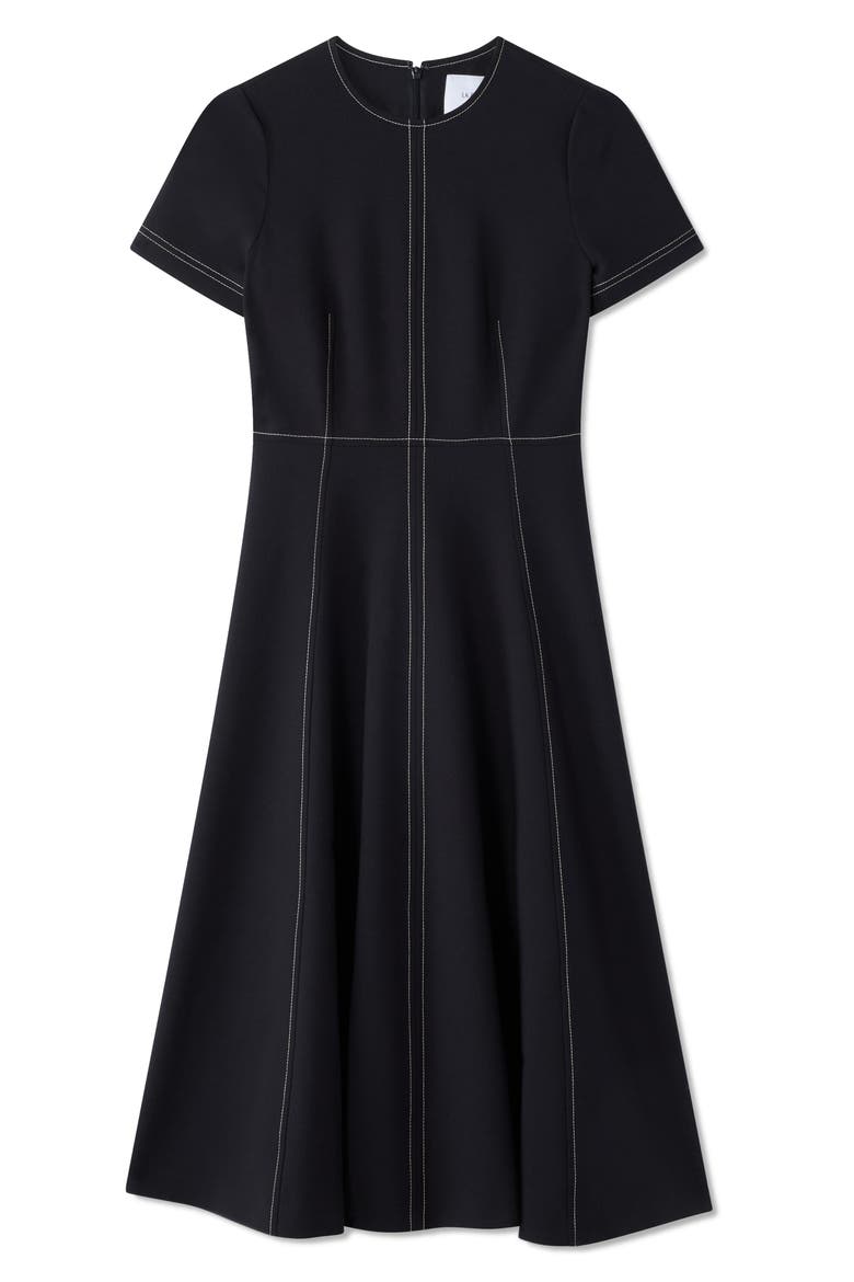 Eugine Topstitch Midi Dress, Alternate, color, NAVY