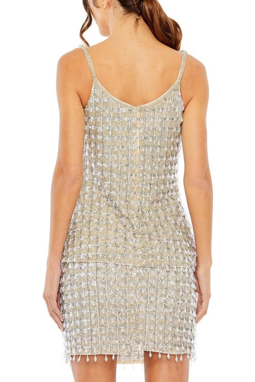 Mac Duggal Crystal Embellished Soft Tie Cami Top In Beige