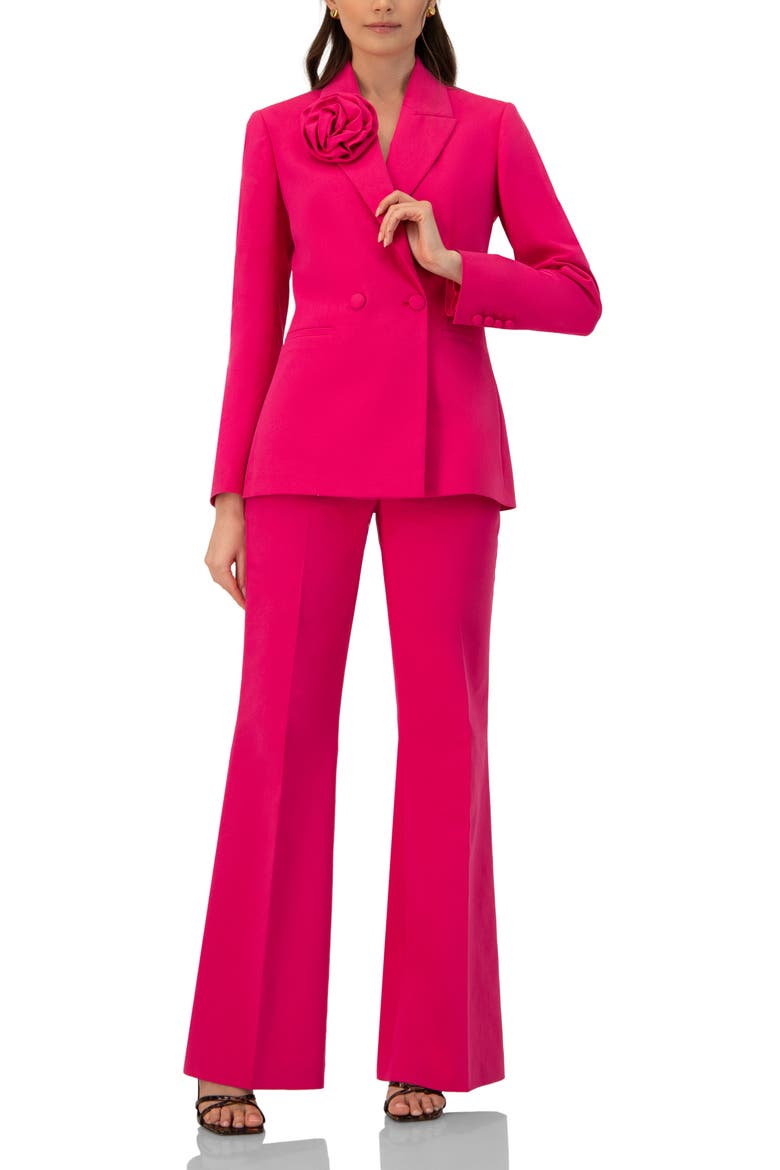 Double-Breasted Cotton Blazer with Flower Detail, Alternate, color, Fuchsia