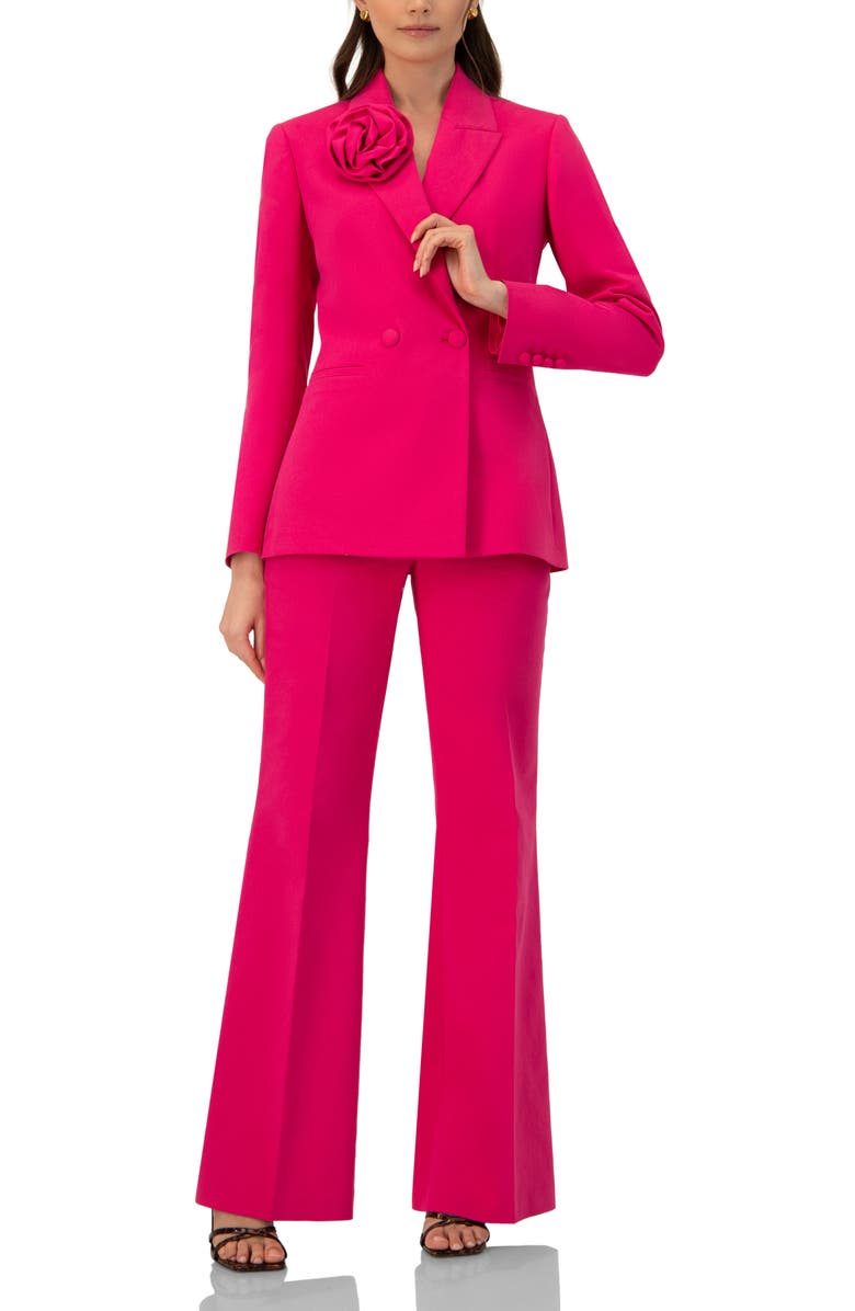 IVONNE Double-Breasted Cotton Blazer with Flower Detail, Alternate, color, Fuchsia