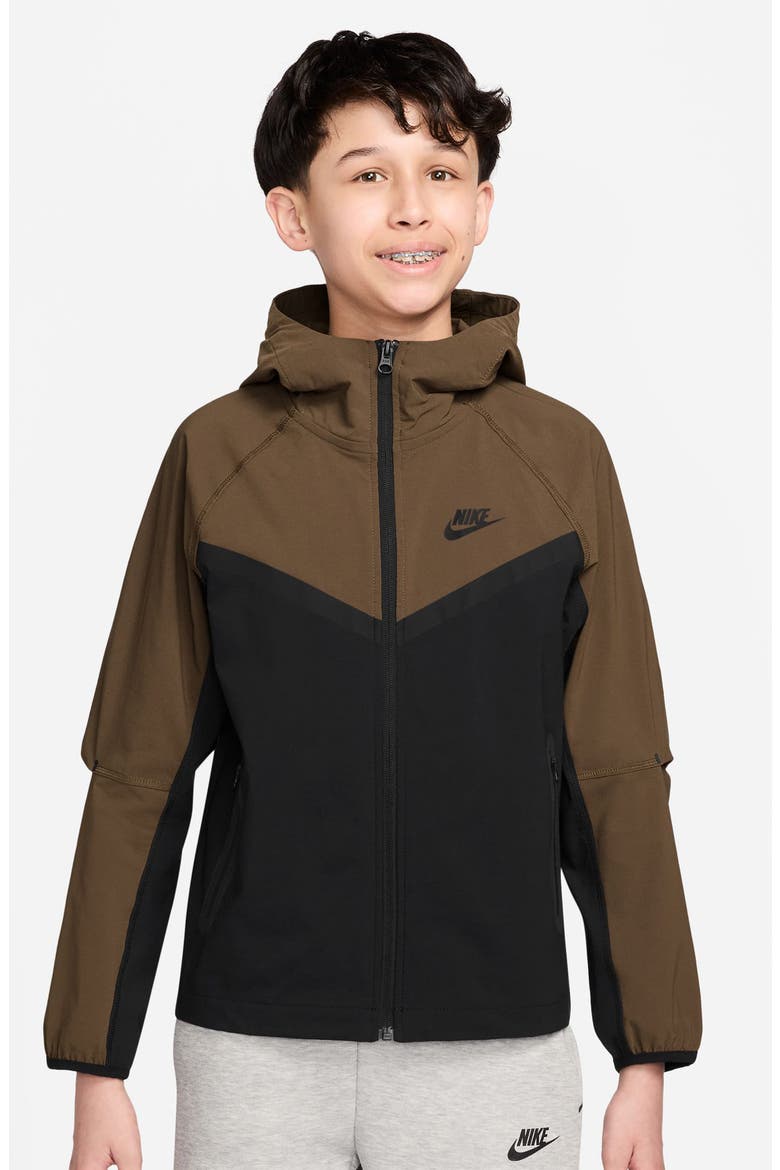 Tech Hooded Performance Zip Jacket, Main, color, 014 BLACK/MOSSWOOD BROWN/BLACK