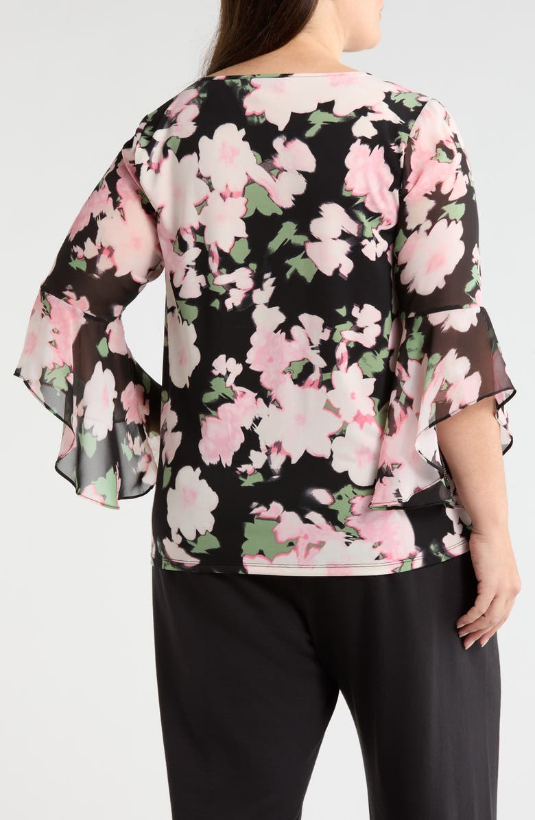 KASPER Ruffle Sleeve Top, Alternate, color, Black Multi