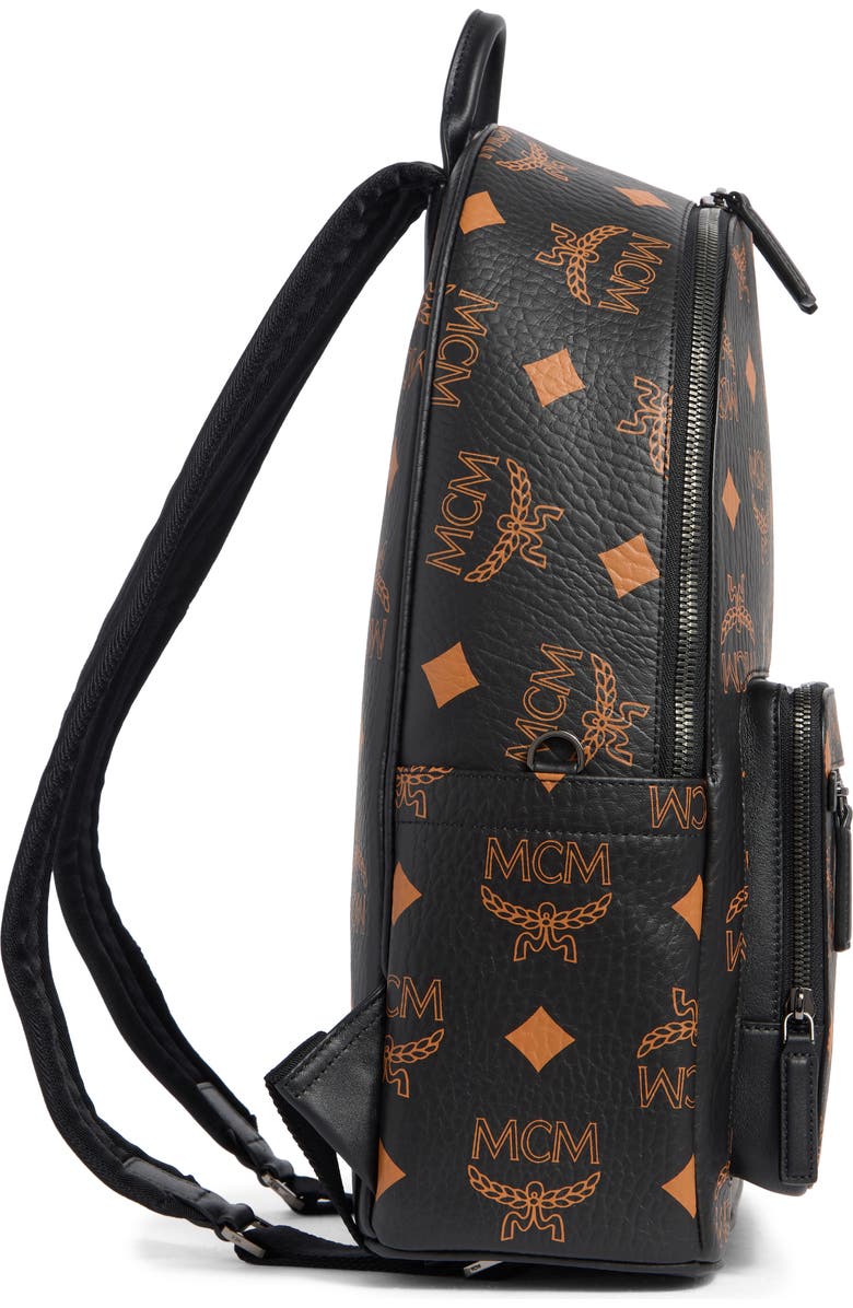 MCM Stark Coated Canvas Monogram Backpack, Alternate, color, Black