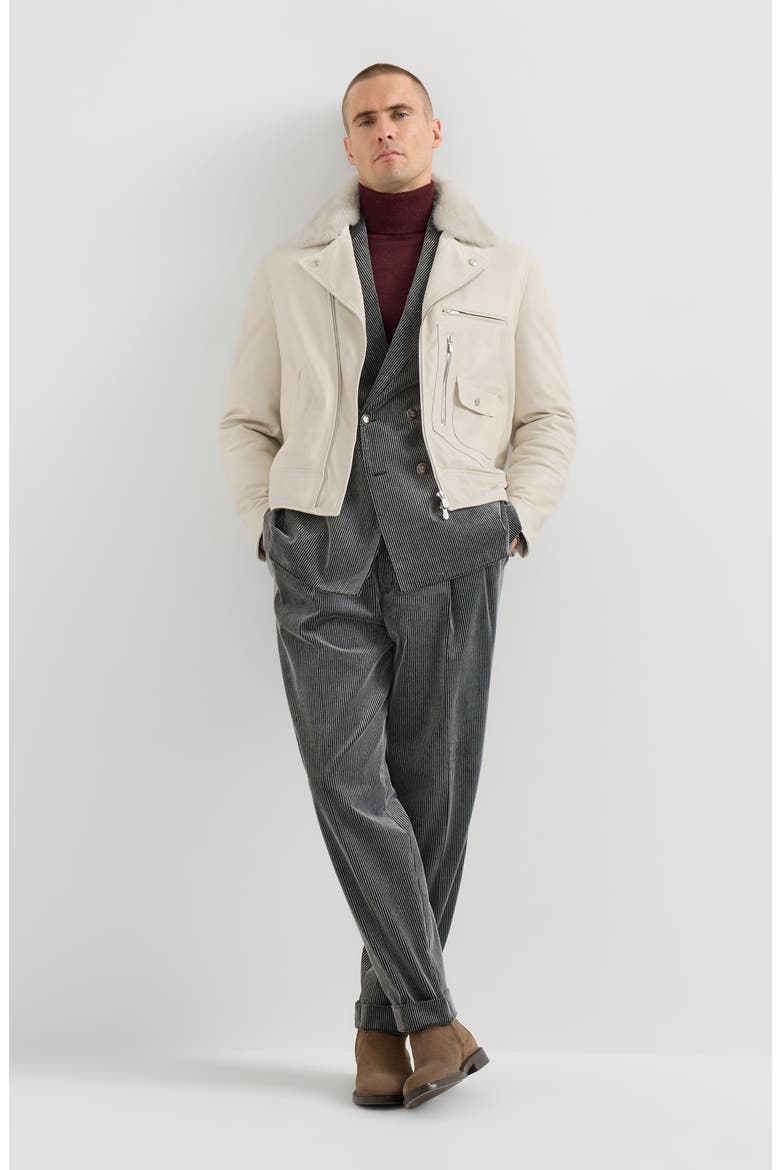 Nappa leather biker jacket with Thermore® padding and detachable shearling collar, Alternate, color, Ivory