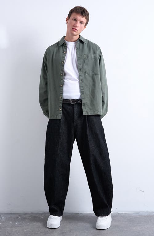 Topman Long Sleeve Washed Overshirt In Green