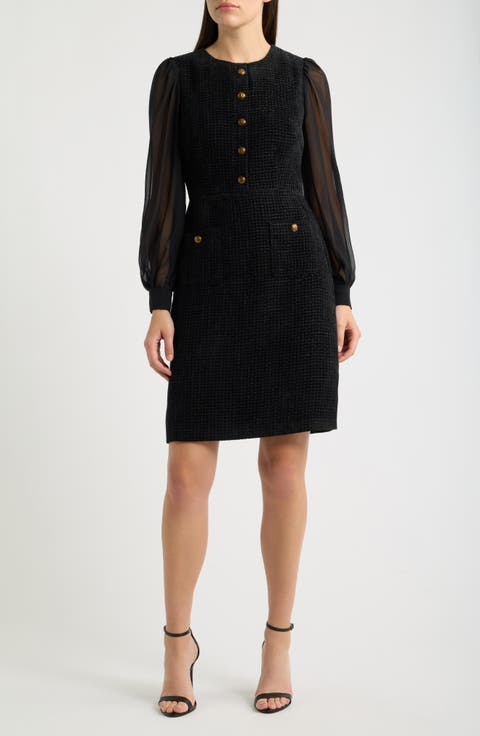Long Sleeve Mixed Media Sheath Dress