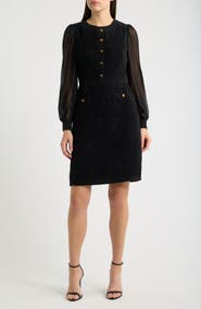 Eliza J Long Sleeve Mixed Media Sheath Dress