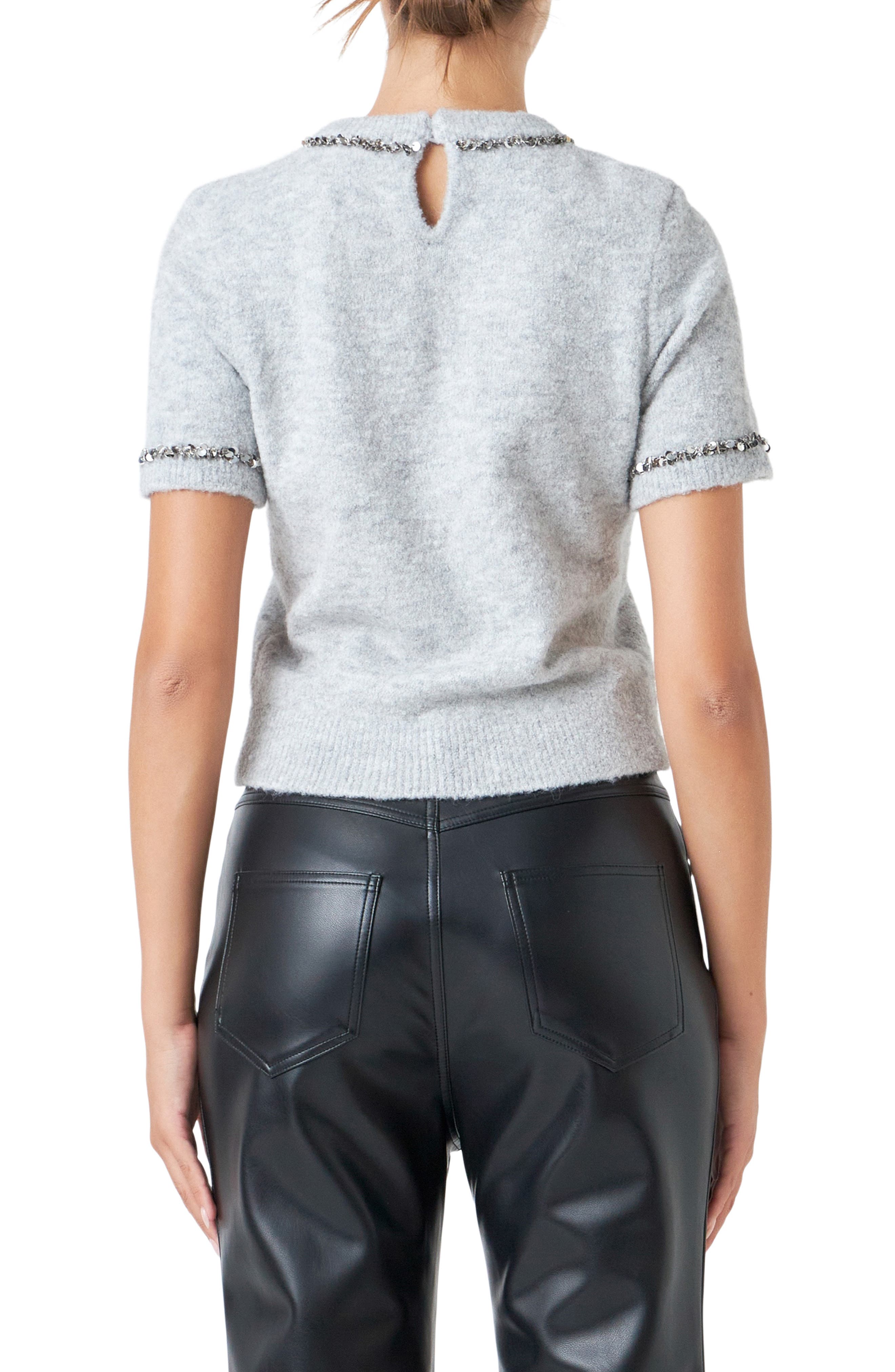 Paillette Trim Short Sleeve Sweater - image 2