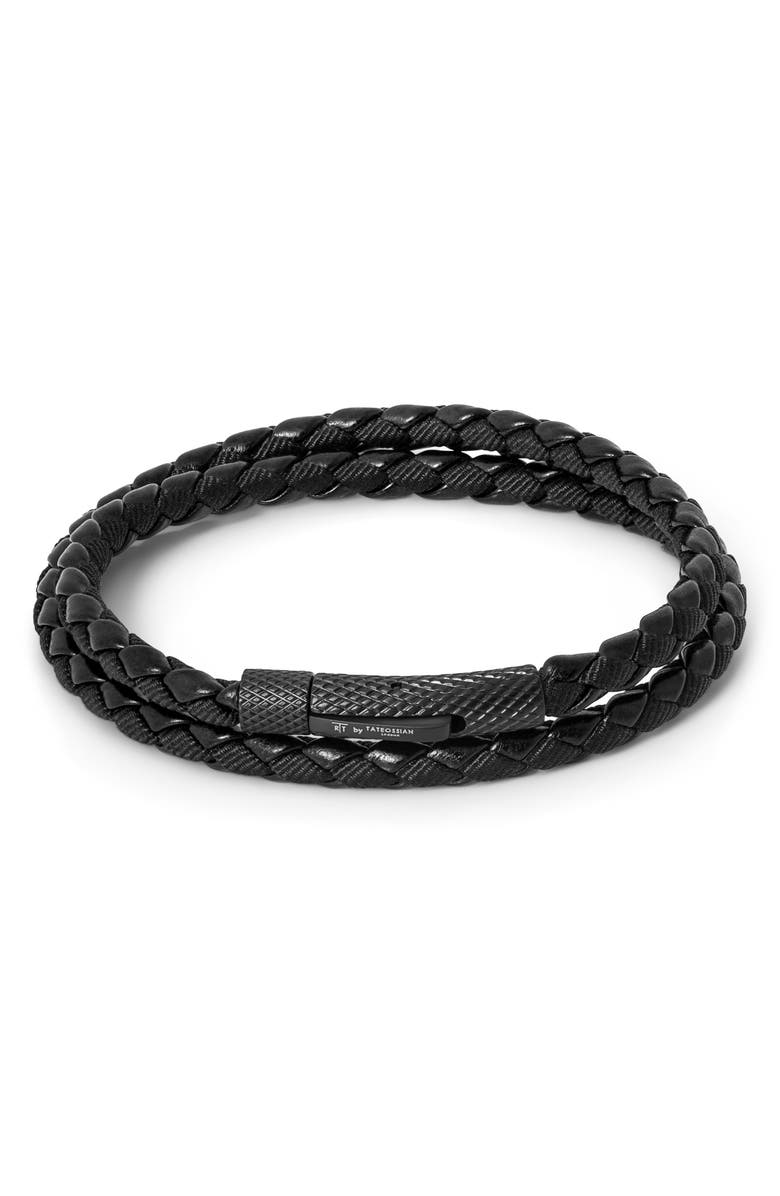 Thompson of London Chelsea Leather Double Wrap Bracelet, Main, color, Black