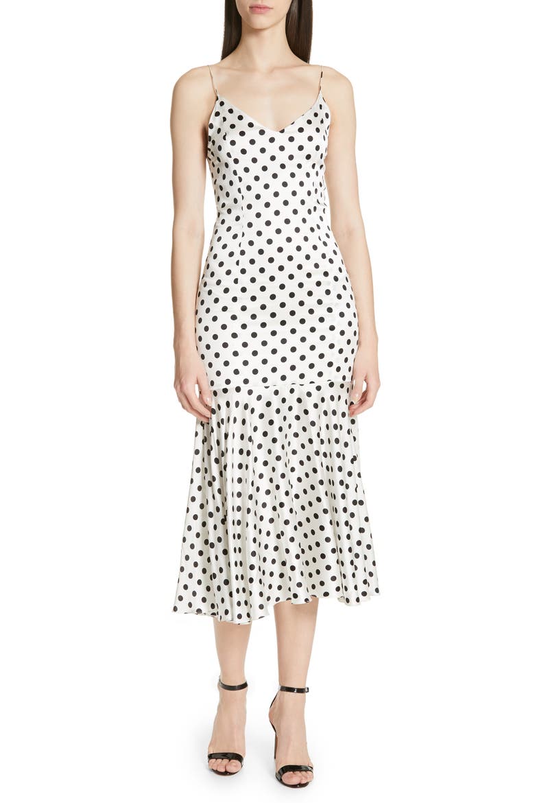 Kai Polka Dot Silk Mermaid Slipdress, Main, color, WHITE/ BLACK