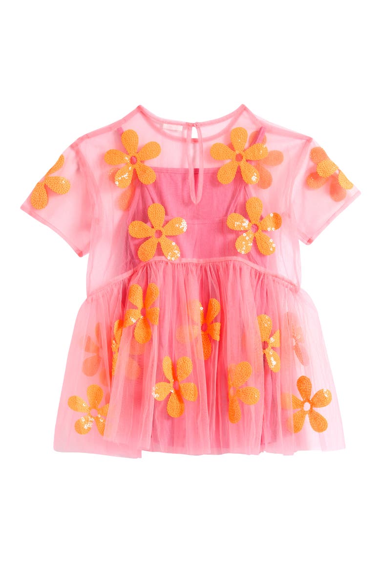 Kids' Flower Sequin Dress, Alternate, color, PINK/ ORANGE