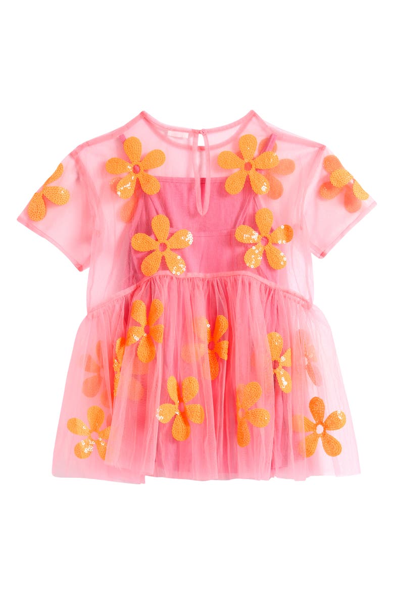 NEXT Kids' Flower Sequin Dress, Alternate, color, Pink/ Orange