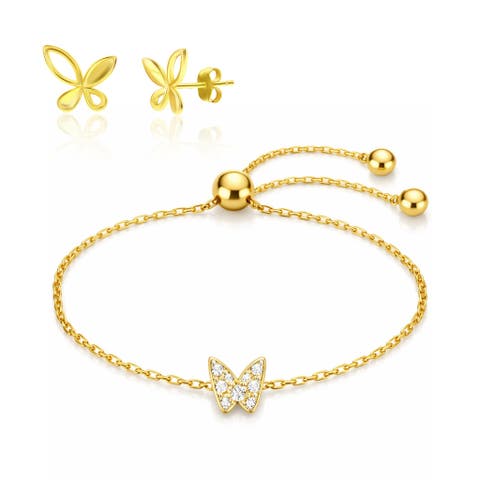 Gold-Tone Butterfly Jewelry Set