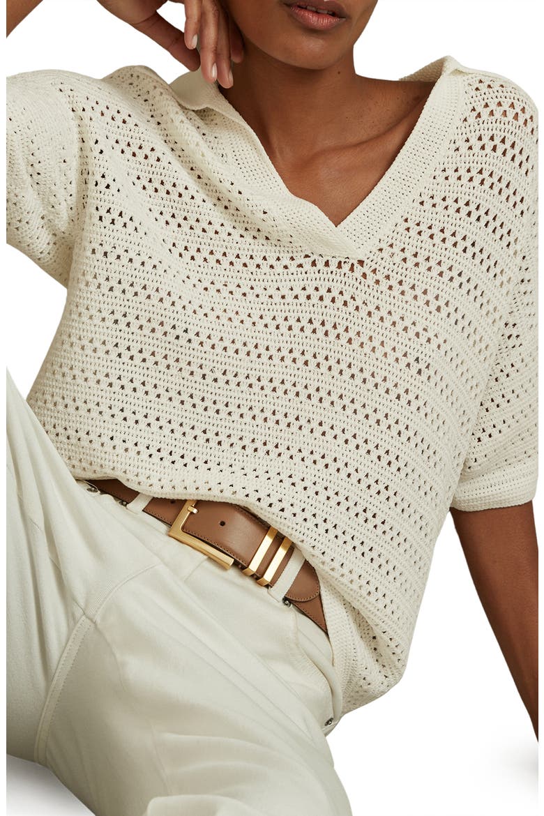 Carla Open Stitch Polo Sweater, Alternate, color, IVORY
