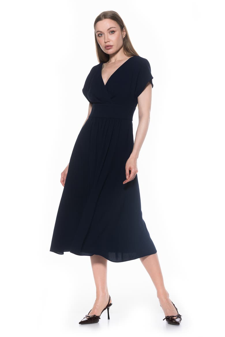 Ava Short Sleeve Fit & Flare Midi Dress, Alternate, color, NAVY