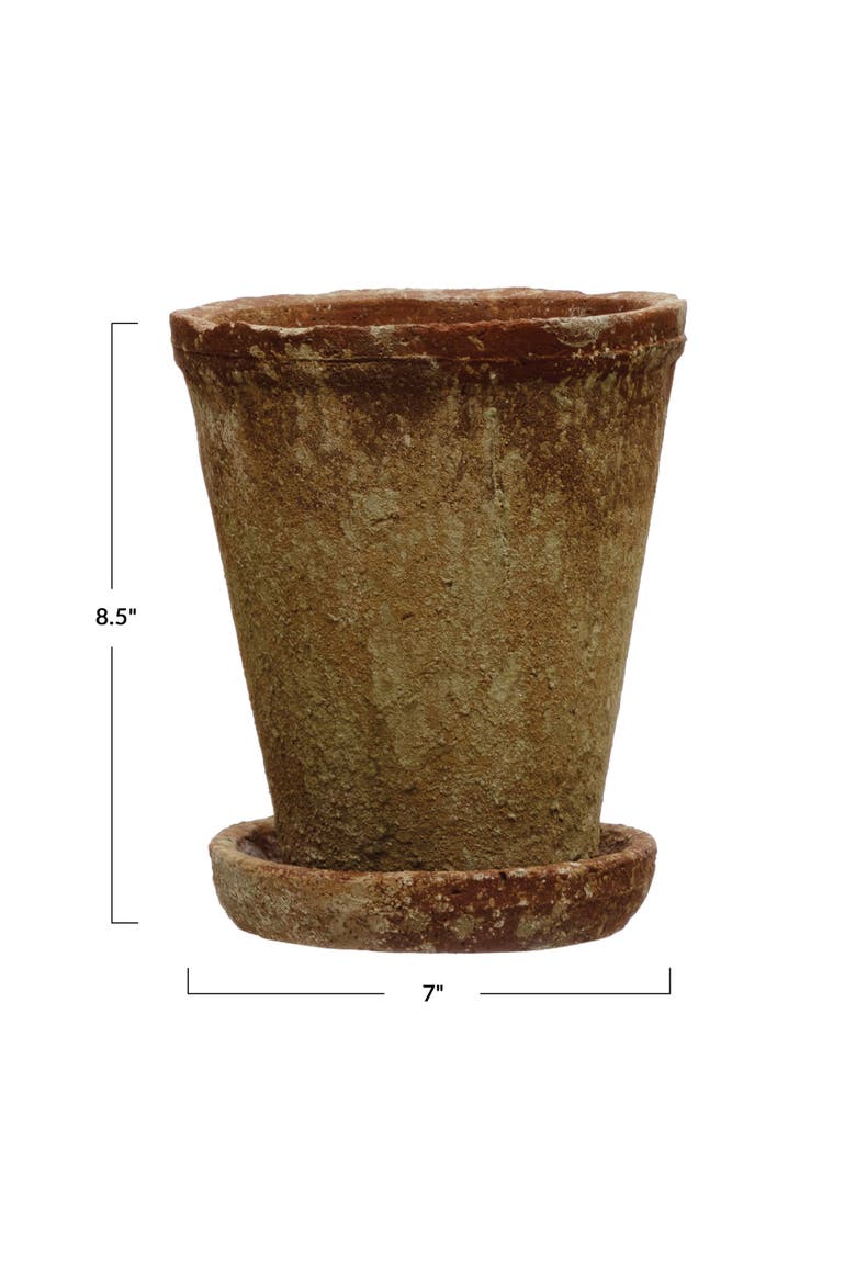 Round Cement Planter with Saucer, Alternate, color, Brown