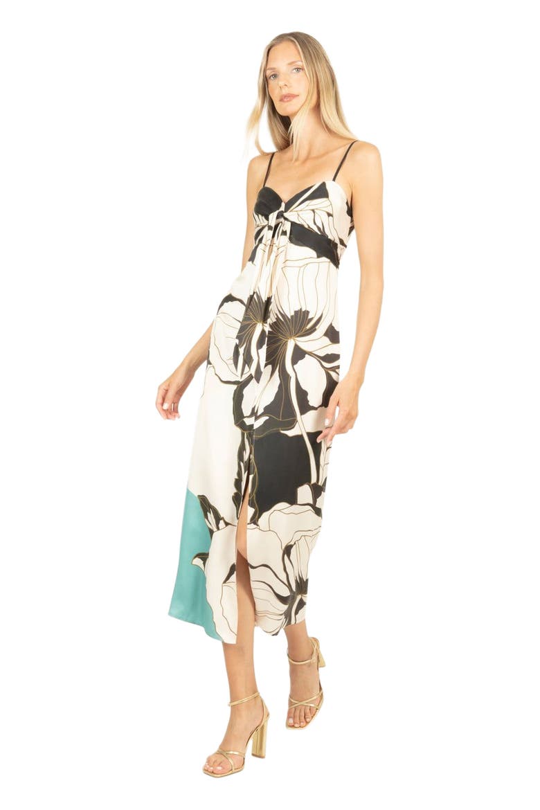 Ceres Maxi Dress with Front Slit, Alternate, color, CYAN GREEN ABSTRACT FLORAL