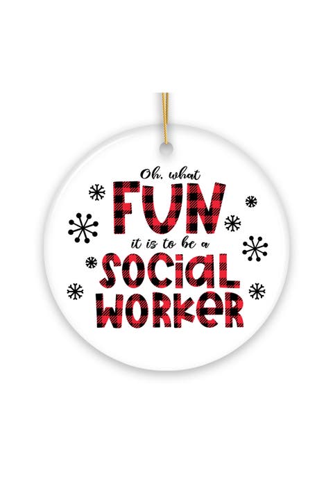 Oh What Fun Buffalo Plaid Social Worker Ornament