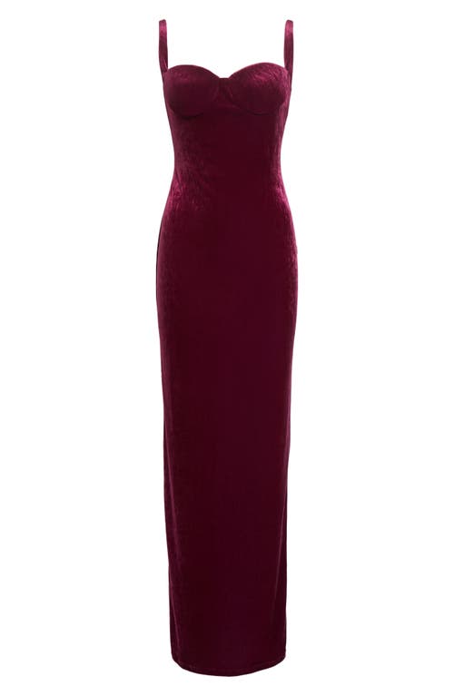 Balenciaga Velvet Backless Column Gown In Burgundy