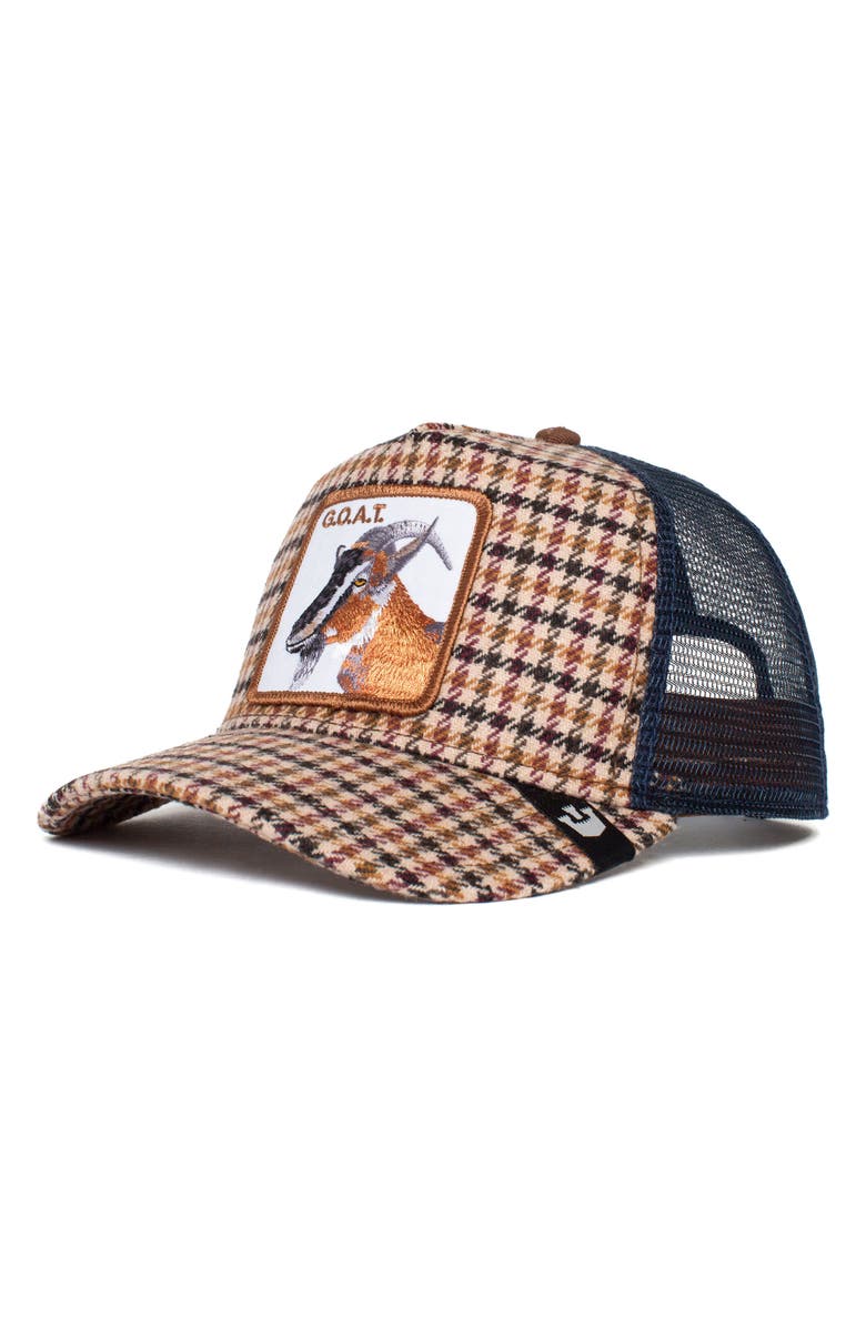 Goorin Bros. Good Kid Goat Patch Check Trucker Hat, Main, color, Cream