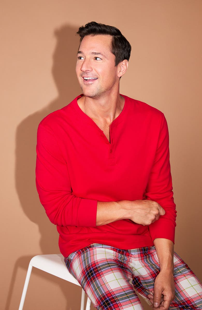 BedHead Pajamas Henley Pajama Top and Organic Cotton Flannel Pajama Joggers Set, Alternate, color, Equestrian Plaid