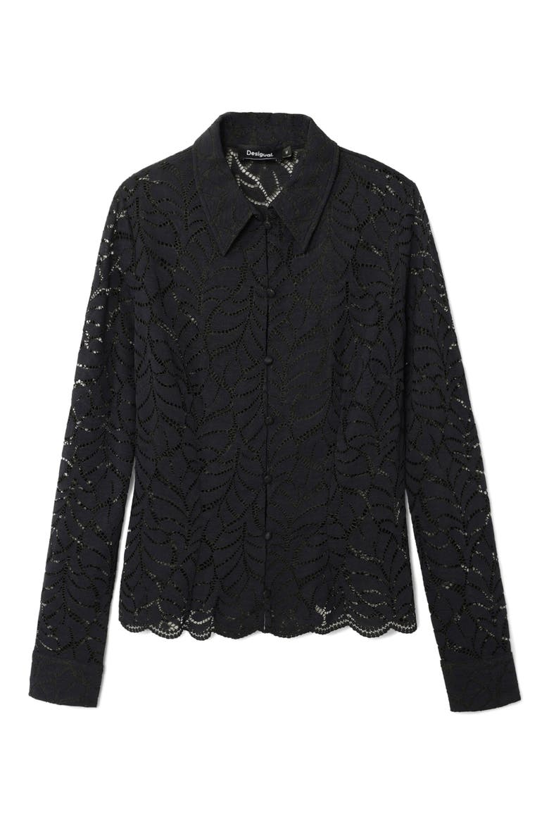 Saga Stretch Button-Up Top, Alternate, color, BLACK